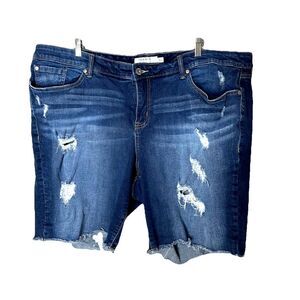 Torrid Womens Plus Size 26 Distressed Denim Jean Shorts Dark Blue Fray Hem